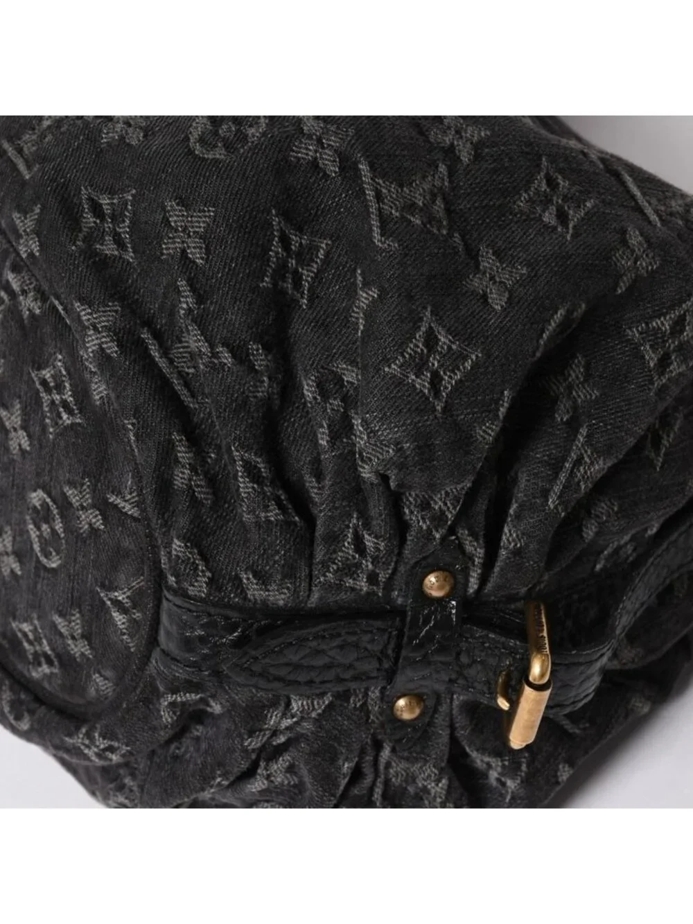 Louis Vuitton Shoulder Bag Slightly Monogram Denim Black Gold